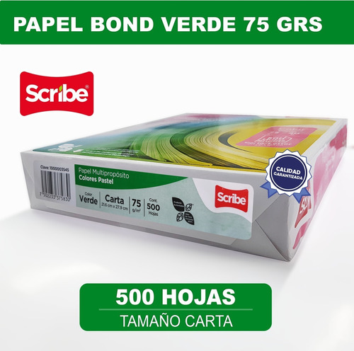Paquete 500 Hojas Papel Bond Verde 75 Grs Tamaño Carta