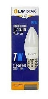 Bombillo Led Luz Calida  Tipo Vela E27  7 W Lumistar 2 Pcs