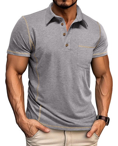 Camisa Transpirable De Manga Corta Con Bolsillos De Moda