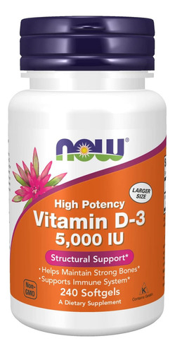 NOW Vitamin D-3 5.000UI - Suporte Essencial para Ossos & Sistema Imunológico - 240 Softgels