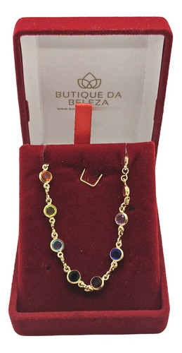 Colar Gargantilha Banhada Ouro Pedras Coloridas 60cm