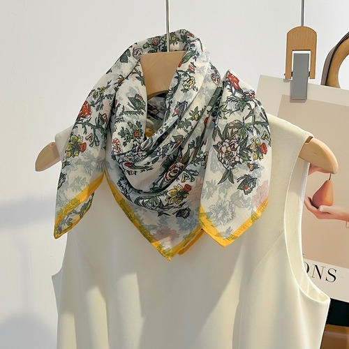 Bufanda Cuadrada Elegante Con Tacto De Lino Y Algodón, Malla