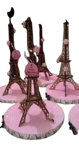  25 Souvenir Torre Eiffel Con Flor Y Base 8 Cm