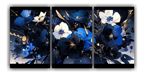180x90cm Cuadro Composición Linda En Negro Y Azul Flores
