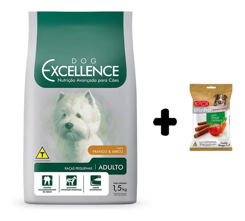 Dog Excellence Porte Pequeno Sabor Frango 1,5kg + Petisco