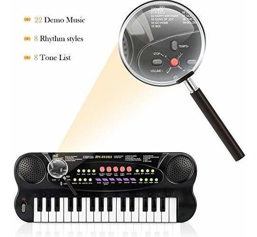 Piano Con Microfono Para Niños 32 Teclas Negro Funciona 4 A