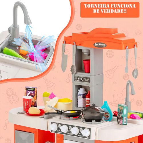 Cocina infantil completa con vapor, agua y burbujas mágicas, 73 cm, color: naranja
