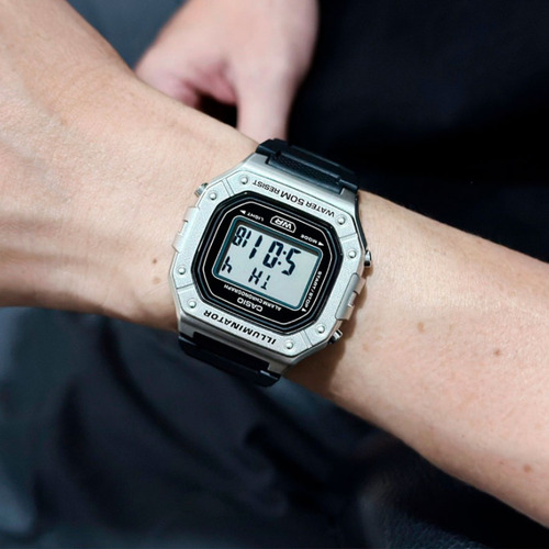 Reloj Casio W218 Plateado Sumergible 50m Hombre Numeros Grandes Cronometro Luz Led