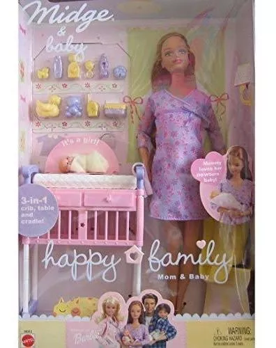 Barbie Família feliz gramática mamã Midge & Baby com jeans vestido