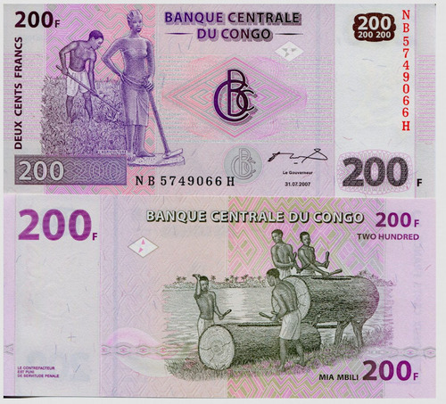 Billete De Congo 200 Franco Nvo Sincircular 2007 Agricultura