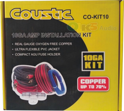 Kit De Cableado Para Instalacion De Amplificador Calibre 10 70% Cobre Libre De Oxigeno Marca Coustic Modelo: Co-kit10