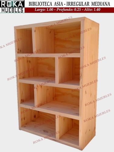 Imagen 1 de 2 de Biblioteca Asia Mediana Irregular Pino 100x25x140