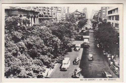 Antigua Postal Vista Avenida Rio Branco En Rio De Janeiro 