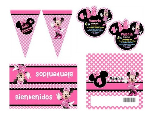 Kit Imprimible Invitaciones Candy Bar Png / Minnie Rosa