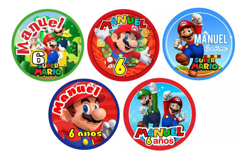 Stickers Etiqueta Personalizada Candy Cumples Mario Bross