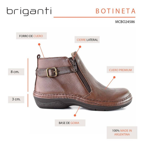 Botineta Mujer Bota Cuero Briganti Zapato Confort Mcbo24586