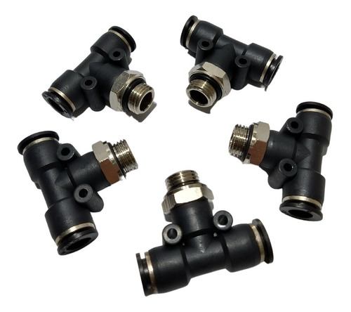Kit 5 Conector Pneumático Tee Central 1/4bsp Tubo 8mm