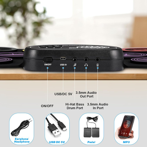 Set De Batería Electrónica, 9 Almohadillas De Baterí...