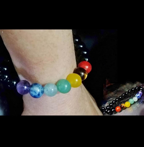 Imagem 3 de 5 de Pedras - Pulseira Pedras Ônix + 7 Pedras Chakras, Cód324p37