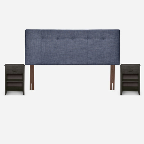 Cama Classique+ King + Respaldo Y Veladores Maurice Denim