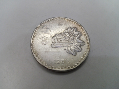 Moneda 5 Pesos Quetzalcoatl Año 1981 Circulada #3