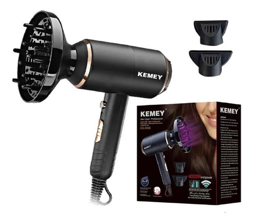 Secador De Pelo Kemei Km-8896 Negro 110v/220v 3 En 1