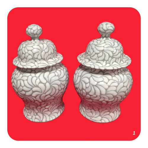 Set De 2 Tibores Barrocos Blancos Talavera Poblana 25 Cm Tbr
