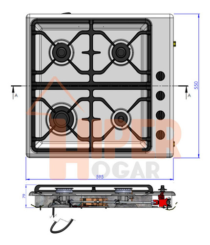 Anafe a gas Florencia 6748I acero inoxidable 220V