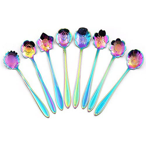 Flower Spoon Set,  Stainless Steel Teaspoon Colorful Co...