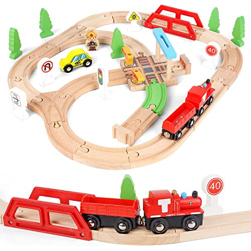 Arthopt Juego De Trenes De Madera Para Niños De 40 Piezas C