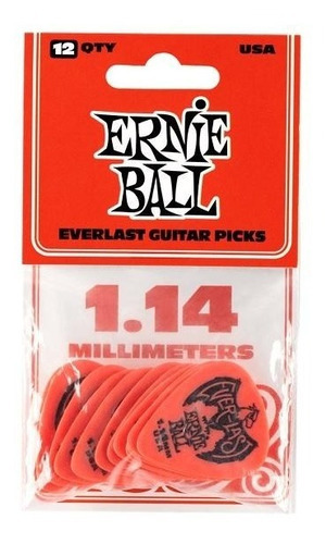 Ernie Ball 9194 Puas 1.14 Rojas Picks Everlast 12pzas Delrin Color Roja Tamaño 1.14