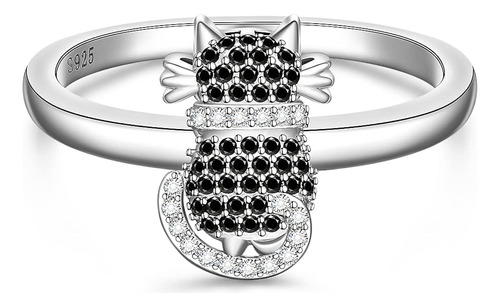 Anillo De Gato Negro Para Mujeres Y Nias De Plata De Lindo R