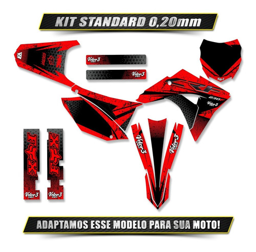 Kit Gráfico Adesivo Crf 230 Vermelho - 2007 A 2019 020mm