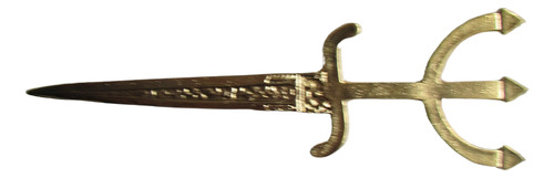 Punhal Garfo De Pomba Gira 20cm Dourado Com Pedra Vermelha