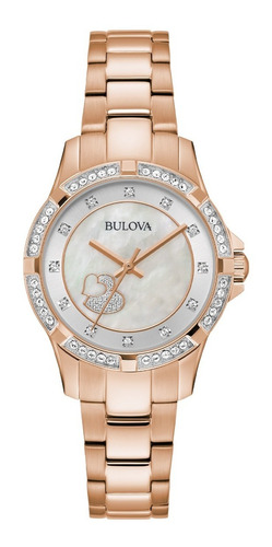 Reloj Bulova 98l303 Para Dama Crystal Accentrose Time Square Color de la correa Oro Rosa Color del bisel Plateado