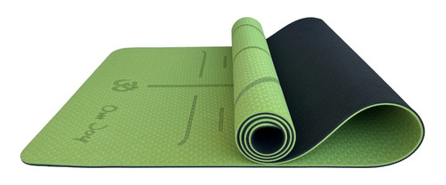 Tapete Yoga Tpe Mat Pilates 6mm Estampado Linha De Posturas Cor Verde e Preto