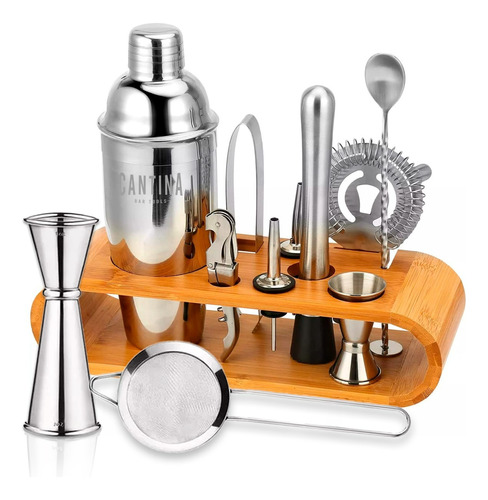 Juego Coctelera Set Utensilios Bar Inoxidable 12 Pzs