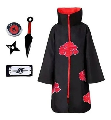 Kit Capa Akatsuki + Kunai + Bandana Shuriken - Naruto Itachi