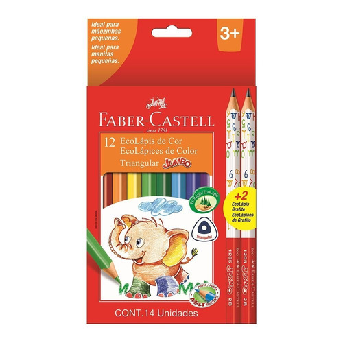 Lápis De Cor 12 Cores Jumbo Triangular Longo Faber-castell 