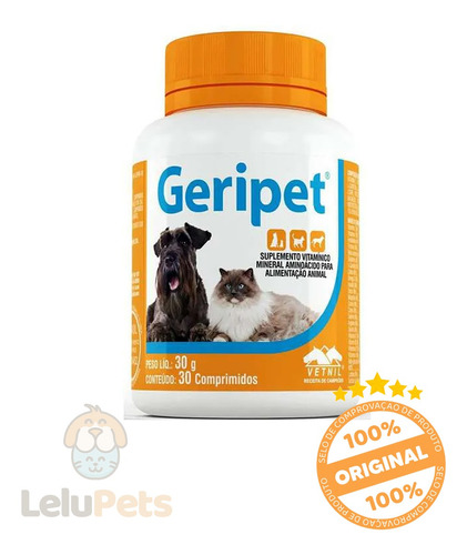 Suplemento Vitamina Para Cachorro Gato Idoso Geripet 30 Cp