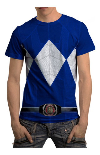 Camisa Power Ranger Azul Clássico Roupa Blusa Camiseta Traje