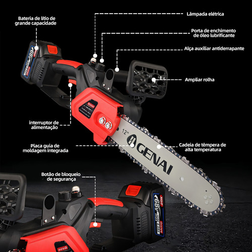 Motosserra Elétrica 12 Polegadas 68v Com 2 Baterias Portátil