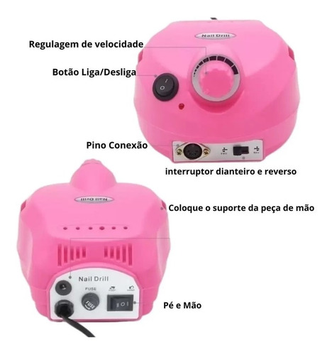 Lixadeira Motor Elétrica Unha Profissional Pedal Nail Drill