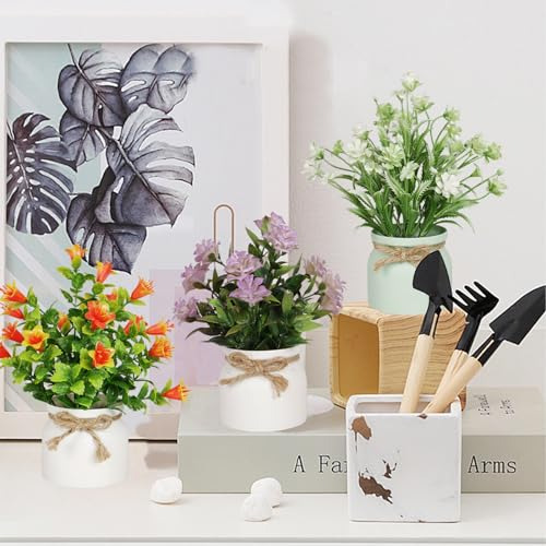 6 Piezas De Flores Artificiales En Maceta Pequeñas Plantas F