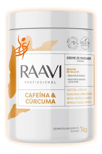 Creme De Massagem Corporal Cafeina E Curcuma Raavi 1kg 