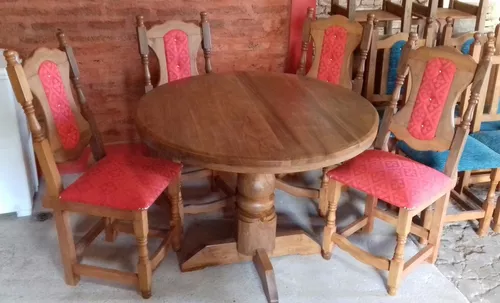 ▷ Mesa con 4 Sillas de Algarrobo Tapizadas