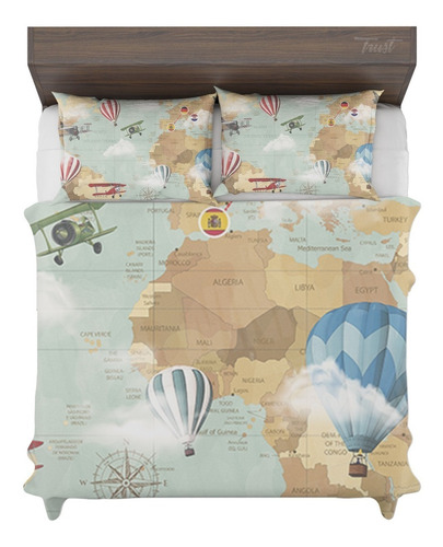 Jogo De Cama Casal Mapa Mundi Retro Vintage Tumblr Viagem