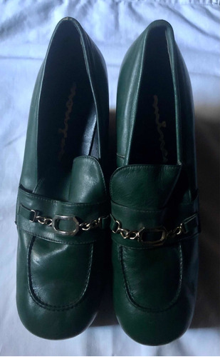 Zapatos Verdes Cuero Vintage Años 70 Con Plataforma Corcho