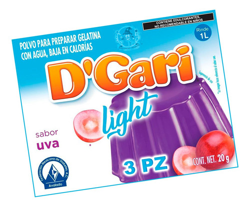 3 Gelatinas Light Dgari Uva Natural Polvo Uso Diabetico