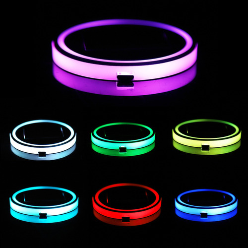 Portavasos Led, 2 Unidades, Almohadilla Solar Rgb, 7 Colores